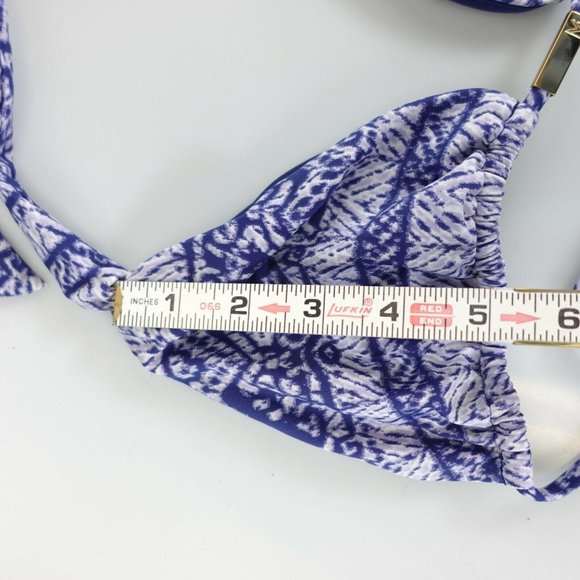 MAR Women Navy Blue Bikini Top MEDIUM Triangle Halter Strappy‎ Front Gold buckle - Picture 5 of 10